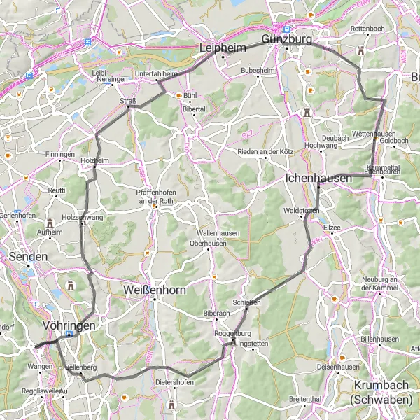Karten-Miniaturansicht der Radinspiration "Radtour durch Holzheim und Günzburg" in Tübingen, Germany. Erstellt vom Tarmacs.app-Routenplaner für Radtouren