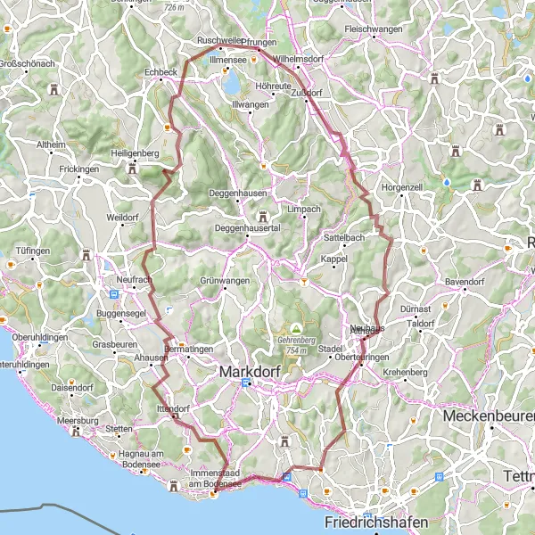 Map miniature of "The Magical Gravel Adventure" cycling inspiration in Tübingen, Germany. Generated by Tarmacs.app cycling route planner