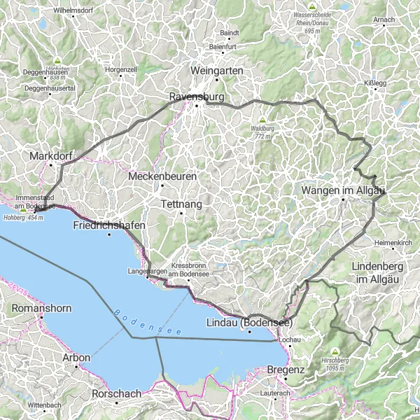 Map miniature of "The Road Cycling Paradise: Tübingen and Immenstaad am Bodensee" cycling inspiration in Tübingen, Germany. Generated by Tarmacs.app cycling route planner