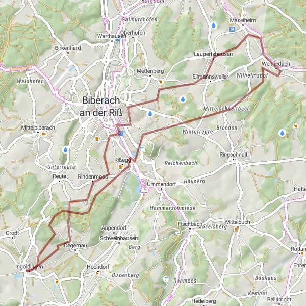 Map miniature of "The Ingoldingen Adventure" cycling inspiration in Tübingen, Germany. Generated by Tarmacs.app cycling route planner