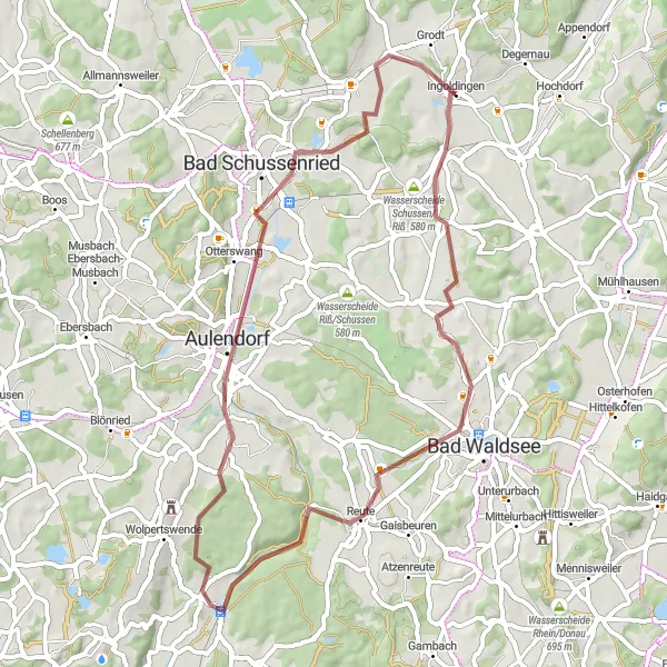 Karten-Miniaturansicht der Radinspiration "Auf den Spuren von Schloss Waldsee" in Tübingen, Germany. Erstellt vom Tarmacs.app-Routenplaner für Radtouren