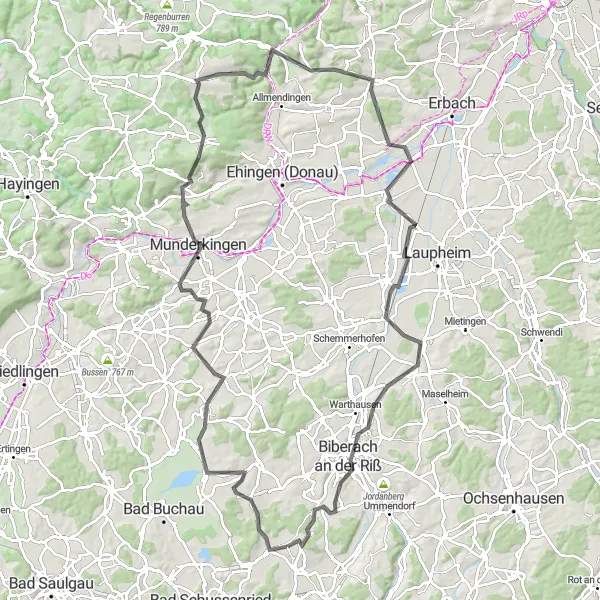 Karten-Miniaturansicht der Radinspiration "Panorama-Tour um den Federsee" in Tübingen, Germany. Erstellt vom Tarmacs.app-Routenplaner für Radtouren