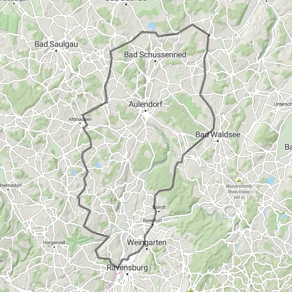 Karten-Miniaturansicht der Radinspiration "Rund um Bad Waldsee" in Tübingen, Germany. Erstellt vom Tarmacs.app-Routenplaner für Radtouren