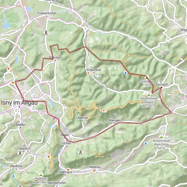 Karten-Miniaturansicht der Radinspiration "Rund um Isny" in Tübingen, Germany. Erstellt vom Tarmacs.app-Routenplaner für Radtouren