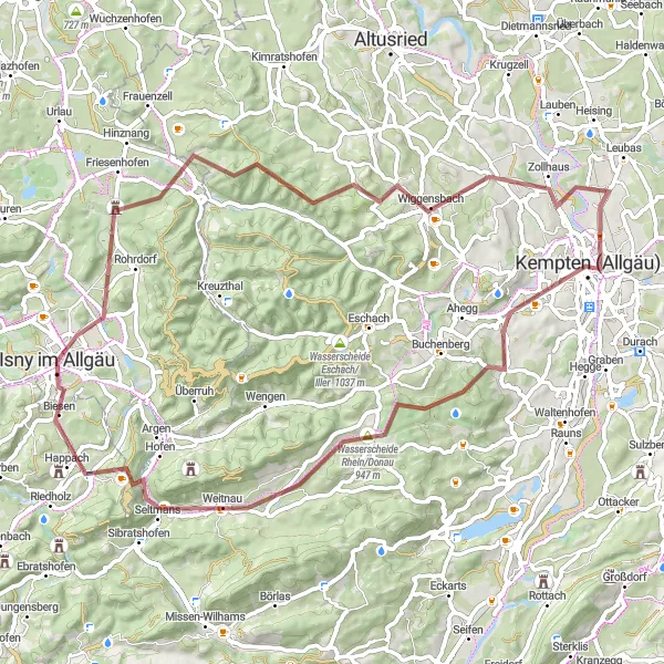 Karten-Miniaturansicht der Radinspiration "Allgäuer Burgrunden" in Tübingen, Germany. Erstellt vom Tarmacs.app-Routenplaner für Radtouren