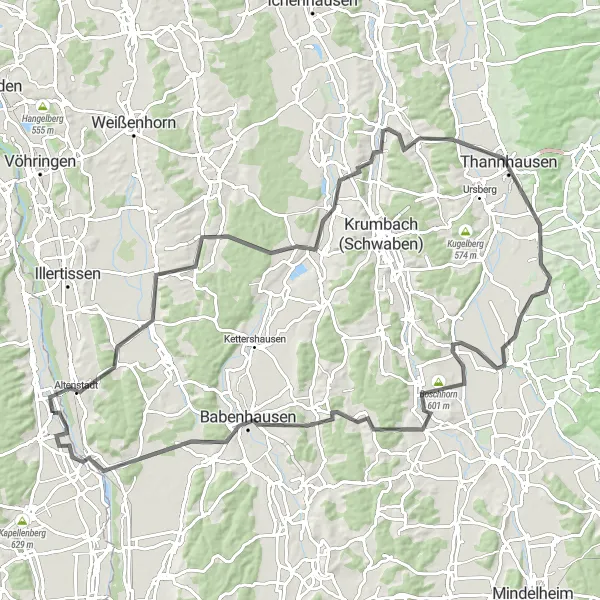 Map miniature of "Buch to Kellmünz an der Iller Road Cycling Route" cycling inspiration in Tübingen, Germany. Generated by Tarmacs.app cycling route planner