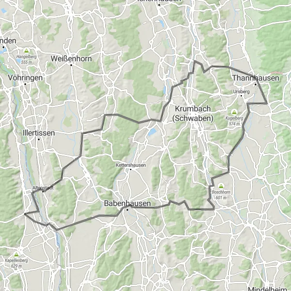 Map miniature of "Road Cycling Adventure in the Alb-Danube Region" cycling inspiration in Tübingen, Germany. Generated by Tarmacs.app cycling route planner