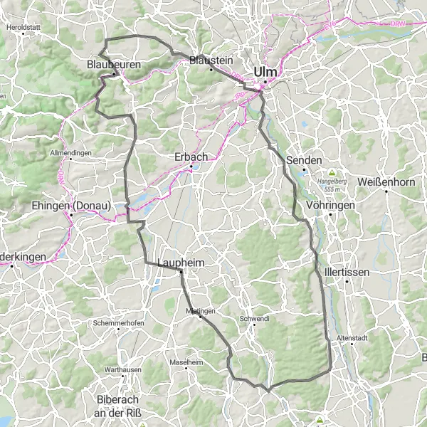 Map miniature of "Kirchberg an der Iller Loop" cycling inspiration in Tübingen, Germany. Generated by Tarmacs.app cycling route planner