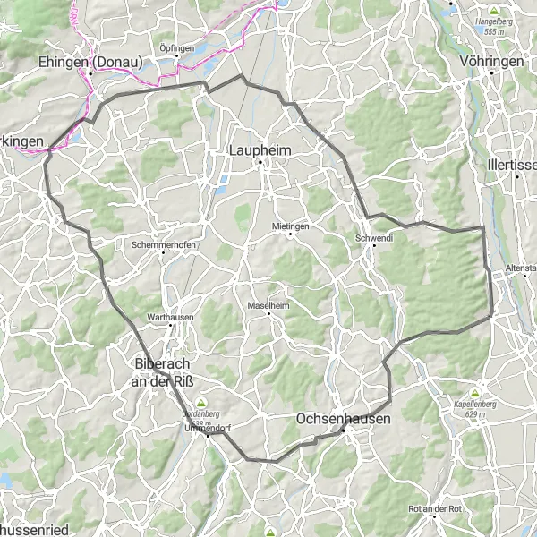 Map miniature of "Challenging Ride to Rottenacker" cycling inspiration in Tübingen, Germany. Generated by Tarmacs.app cycling route planner