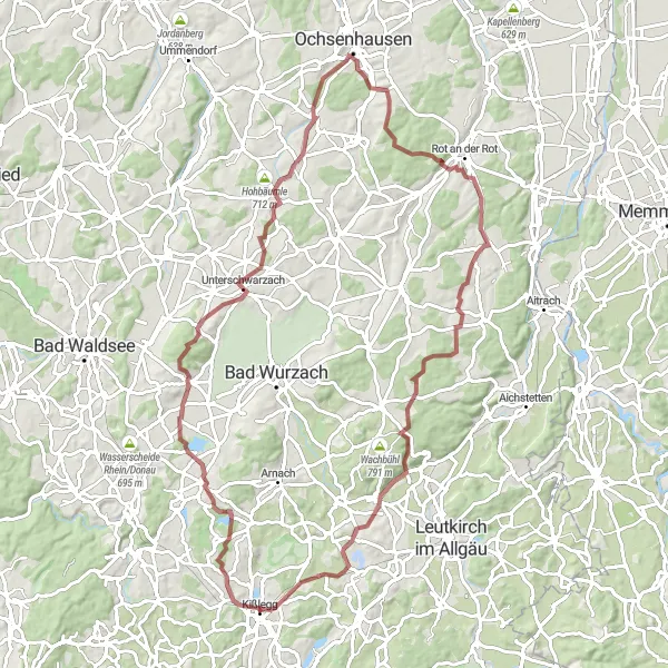 Map miniature of "The Gravel Adventure" cycling inspiration in Tübingen, Germany. Generated by Tarmacs.app cycling route planner