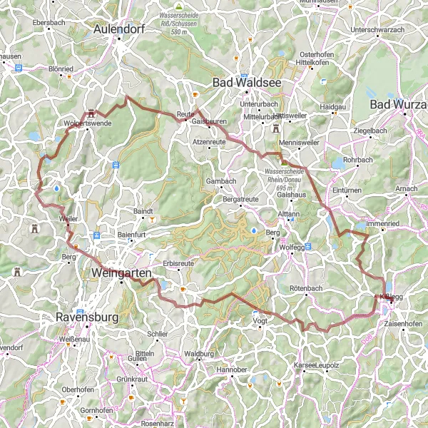 Map miniature of "Hidden Treasures Gravel Route" cycling inspiration in Tübingen, Germany. Generated by Tarmacs.app cycling route planner