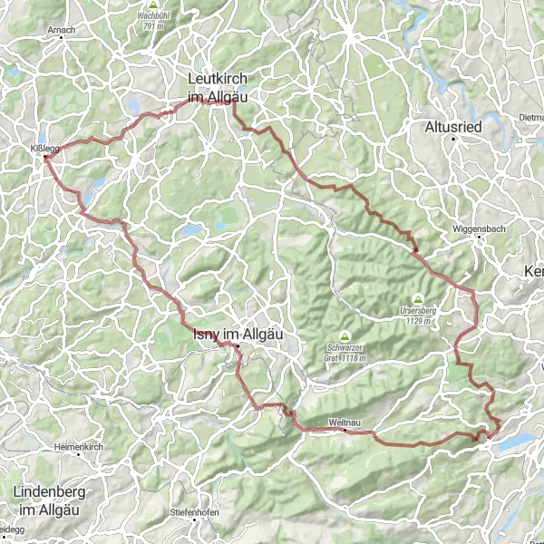 Map miniature of "Challenging Gravel Loop: Exploring Remote Landscapes" cycling inspiration in Tübingen, Germany. Generated by Tarmacs.app cycling route planner