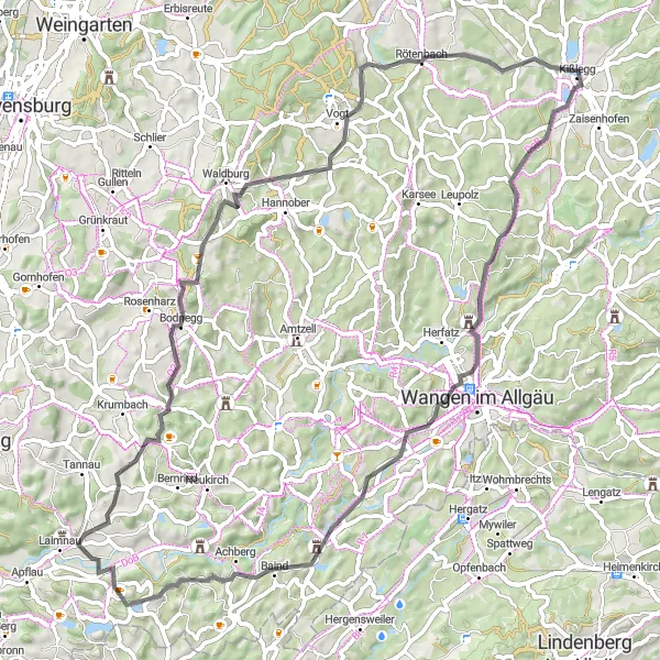 Map miniature of "The Castles and Hills Loop" cycling inspiration in Tübingen, Germany. Generated by Tarmacs.app cycling route planner