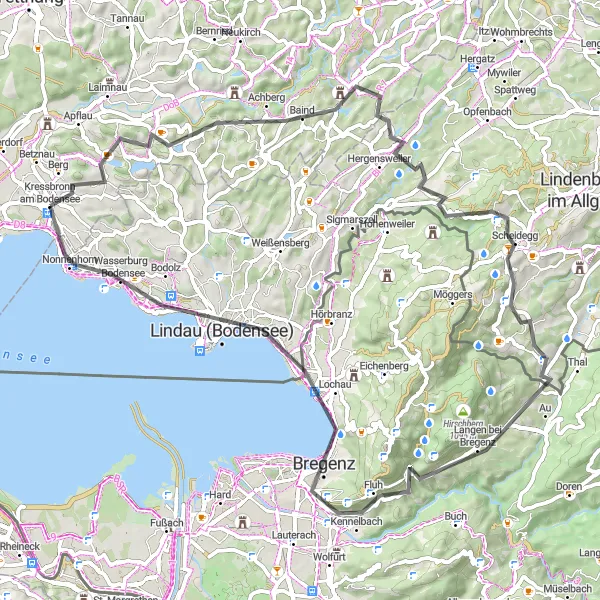 Map miniature of "Achberg and Beyond" cycling inspiration in Tübingen, Germany. Generated by Tarmacs.app cycling route planner