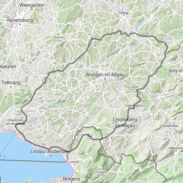 Map miniature of "Mountain Vistas and Cultural Delights" cycling inspiration in Tübingen, Germany. Generated by Tarmacs.app cycling route planner