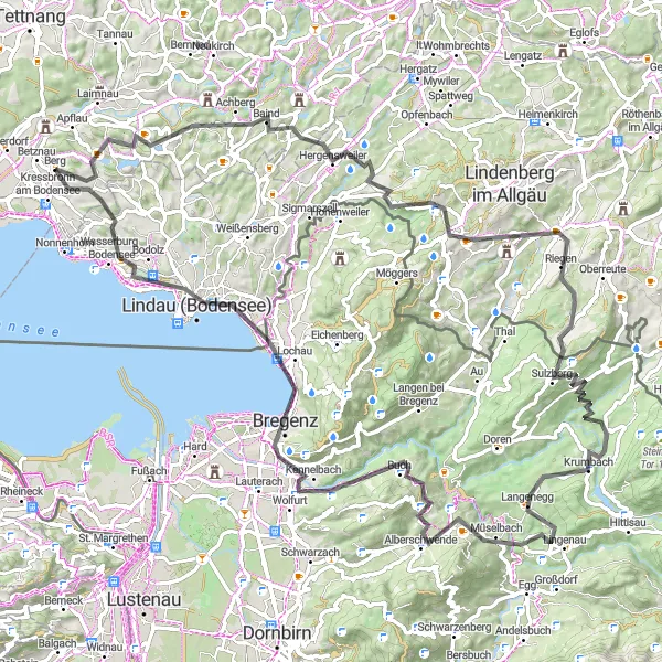 Map miniature of "The Lake Constance Loop" cycling inspiration in Tübingen, Germany. Generated by Tarmacs.app cycling route planner