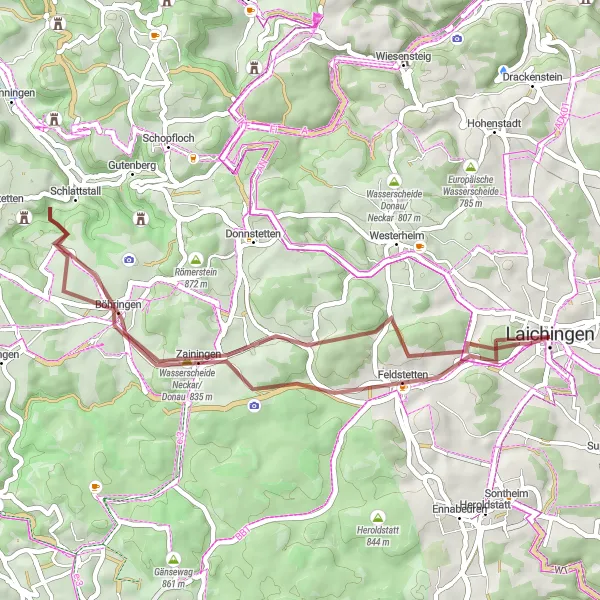 Map miniature of "Gravel Adventure Loop" cycling inspiration in Tübingen, Germany. Generated by Tarmacs.app cycling route planner