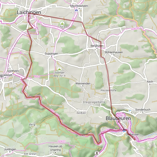 Map miniature of "The Blaubeuren Loop" cycling inspiration in Tübingen, Germany. Generated by Tarmacs.app cycling route planner