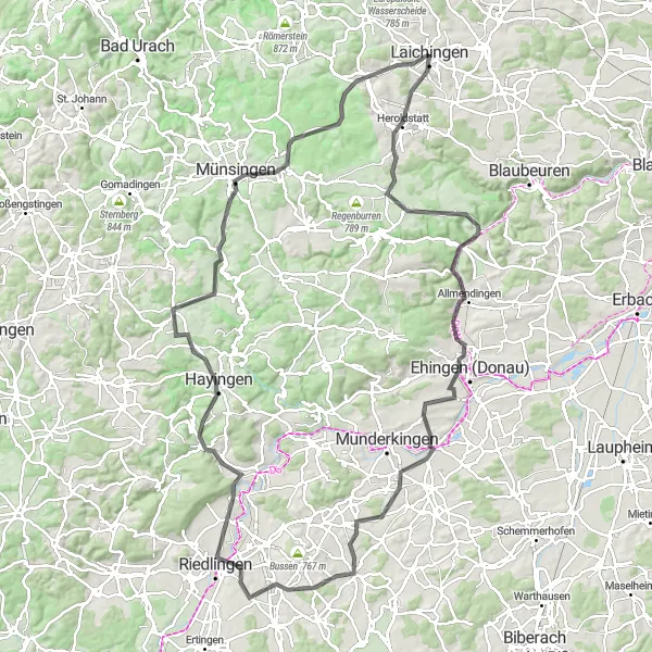 Map miniature of "Danube River Express" cycling inspiration in Tübingen, Germany. Generated by Tarmacs.app cycling route planner