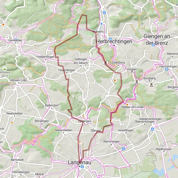 Karten-Miniaturansicht der Radinspiration "Gravel-Tour durch Heuchlingen und Hasenloch" in Tübingen, Germany. Erstellt vom Tarmacs.app-Routenplaner für Radtouren