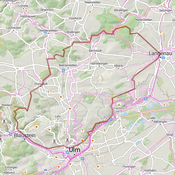 Map miniature of "The Böfinger Halde Gravel Experience" cycling inspiration in Tübingen, Germany. Generated by Tarmacs.app cycling route planner