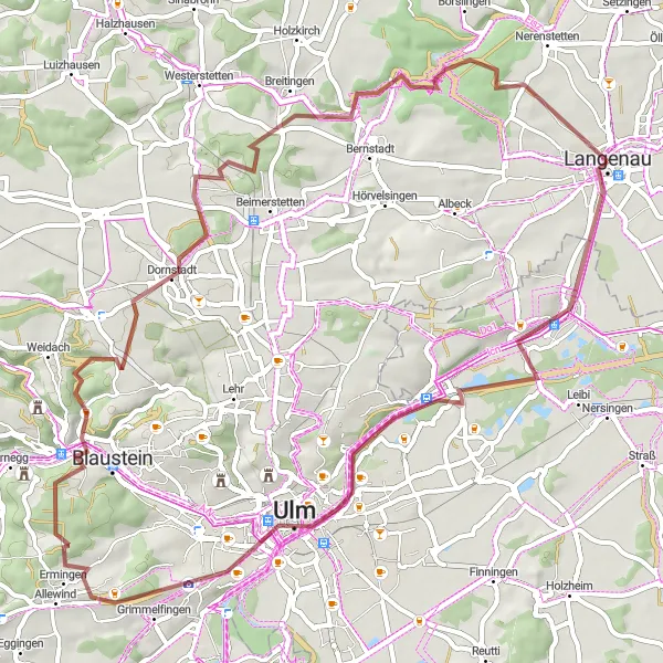 Map miniature of "The Gravel Adventure" cycling inspiration in Tübingen, Germany. Generated by Tarmacs.app cycling route planner