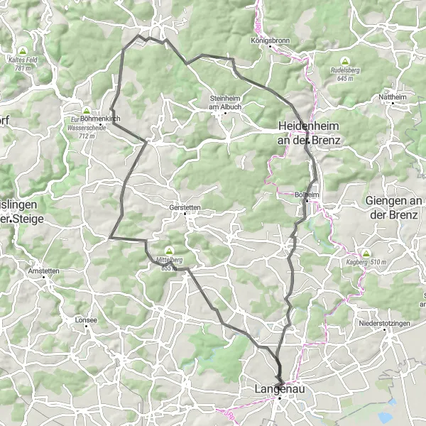 Karten-Miniaturansicht der Radinspiration "Herausfordernde Route von Langenau nach Heidenheim an der Brenz" in Tübingen, Germany. Erstellt vom Tarmacs.app-Routenplaner für Radtouren