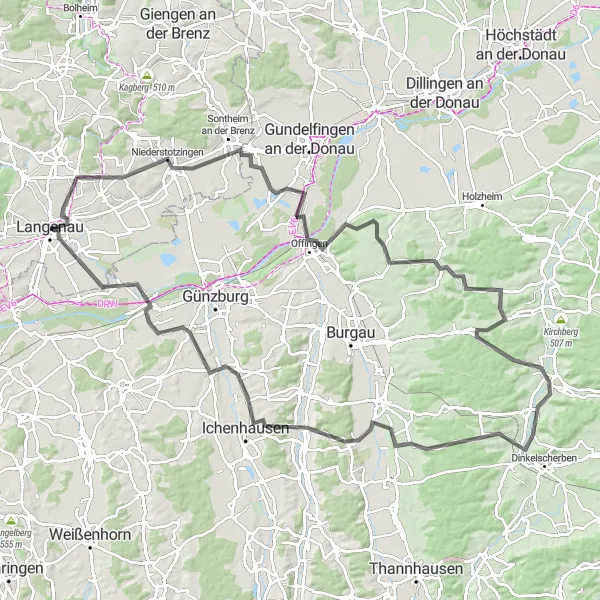 Map miniature of "The Braving the Brenz Valley" cycling inspiration in Tübingen, Germany. Generated by Tarmacs.app cycling route planner