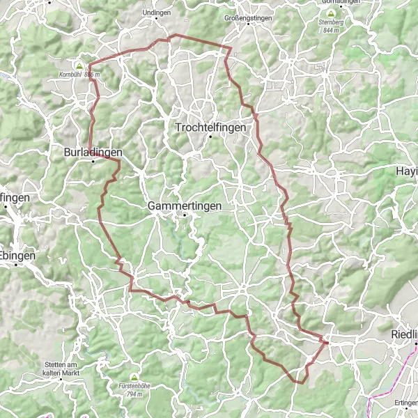 Map miniature of "Schatzburg Gravel Tour" cycling inspiration in Tübingen, Germany. Generated by Tarmacs.app cycling route planner