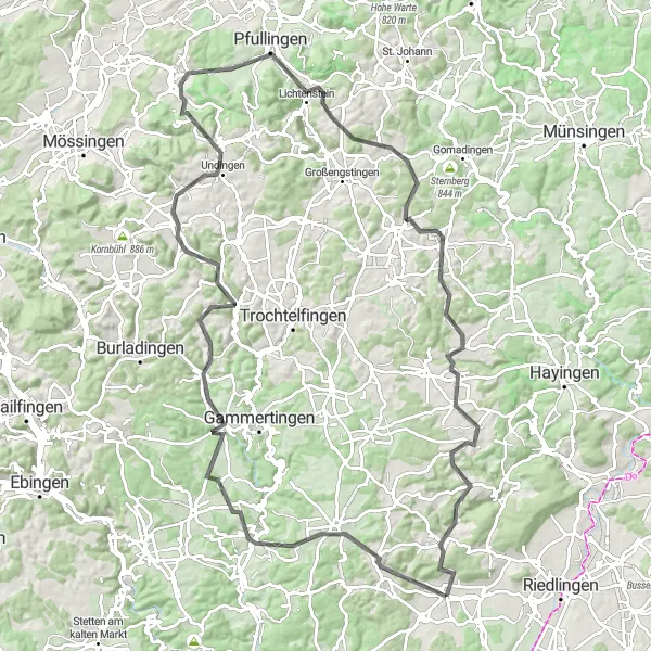 Map miniature of "Langenenslingen - Epic Road Cycling Route" cycling inspiration in Tübingen, Germany. Generated by Tarmacs.app cycling route planner