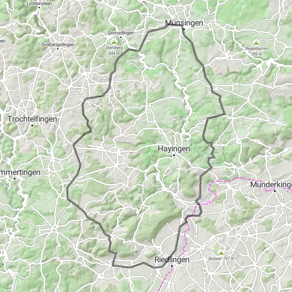 Map miniature of "The Swabian Alps Loop" cycling inspiration in Tübingen, Germany. Generated by Tarmacs.app cycling route planner
