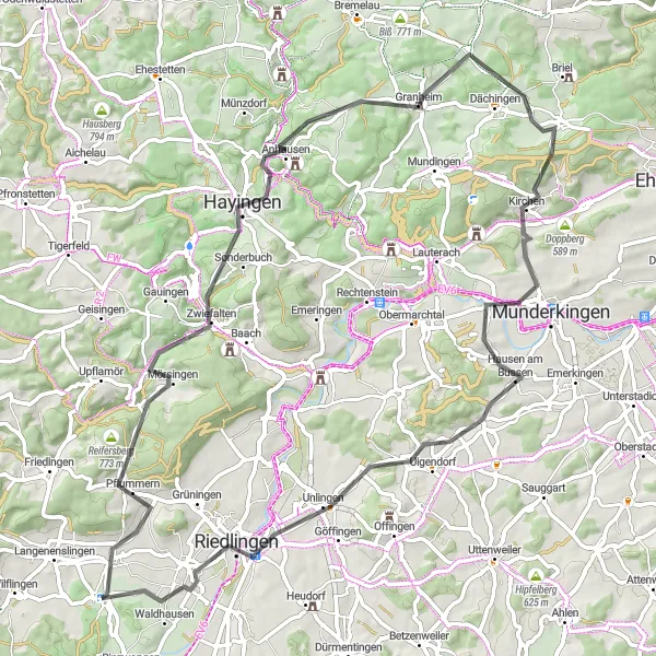 Map miniature of "Zwiefalten Road Adventure" cycling inspiration in Tübingen, Germany. Generated by Tarmacs.app cycling route planner