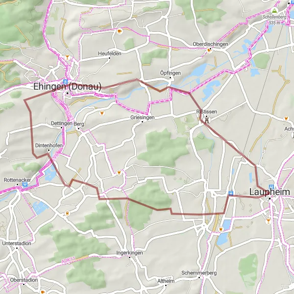 Map miniature of "Kohlberg and Öpfingen Gravel Ride" cycling inspiration in Tübingen, Germany. Generated by Tarmacs.app cycling route planner