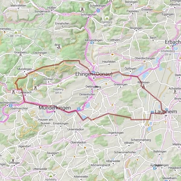 Map miniature of "Untersulmetingen and Burg Reichenstein Gravel Route" cycling inspiration in Tübingen, Germany. Generated by Tarmacs.app cycling route planner
