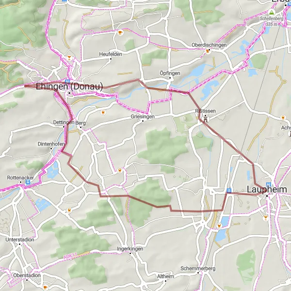 Map miniature of "Untersulmetingen Cycling Adventure" cycling inspiration in Tübingen, Germany. Generated by Tarmacs.app cycling route planner