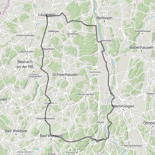 Map miniature of "Historical Castles and Nature Trails" cycling inspiration in Tübingen, Germany. Generated by Tarmacs.app cycling route planner