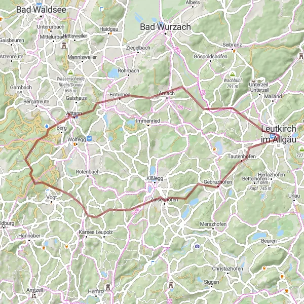 Karten-Miniaturansicht der Radinspiration "Rundtour um Leutkirch - Winterberg, Altes Schloss und mehr" in Tübingen, Germany. Erstellt vom Tarmacs.app-Routenplaner für Radtouren