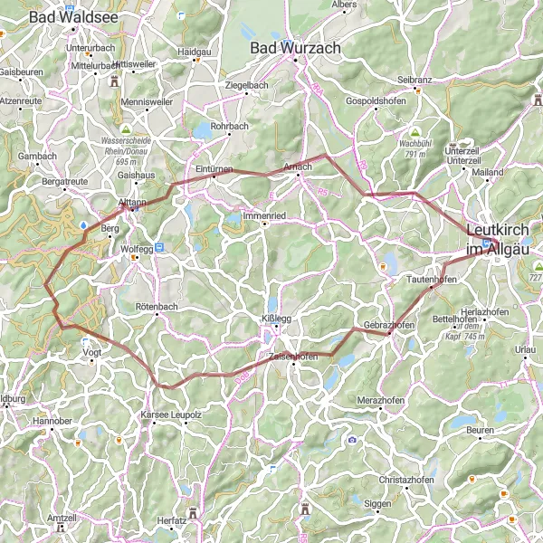 Map miniature of "Gravel Adventure" cycling inspiration in Tübingen, Germany. Generated by Tarmacs.app cycling route planner