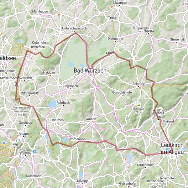 Karten-Miniaturansicht der Radinspiration "Rundtour um Leutkirch - Schwarzer Berg, Ruine Neuwaldsee und mehr" in Tübingen, Germany. Erstellt vom Tarmacs.app-Routenplaner für Radtouren