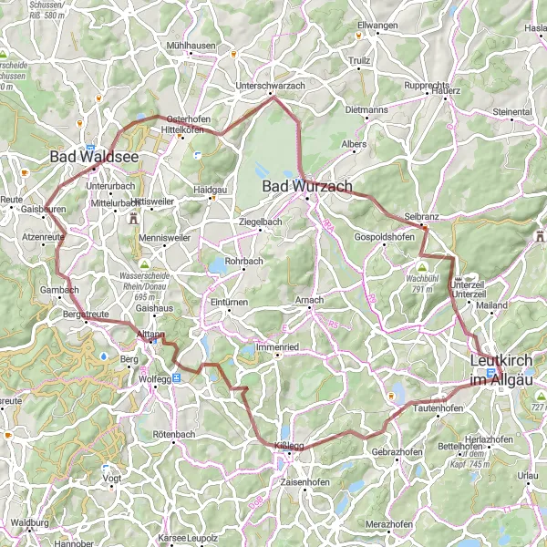 Karten-Miniaturansicht der Radinspiration "Rundtour um Leutkirch - Kisslegg, Bad Waldsee und mehr" in Tübingen, Germany. Erstellt vom Tarmacs.app-Routenplaner für Radtouren