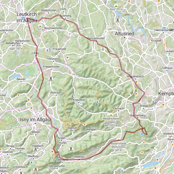 Karten-Miniaturansicht der Radinspiration "Rundtour um Leutkirch - Kimratshofen, Wiggensbach und mehr" in Tübingen, Germany. Erstellt vom Tarmacs.app-Routenplaner für Radtouren