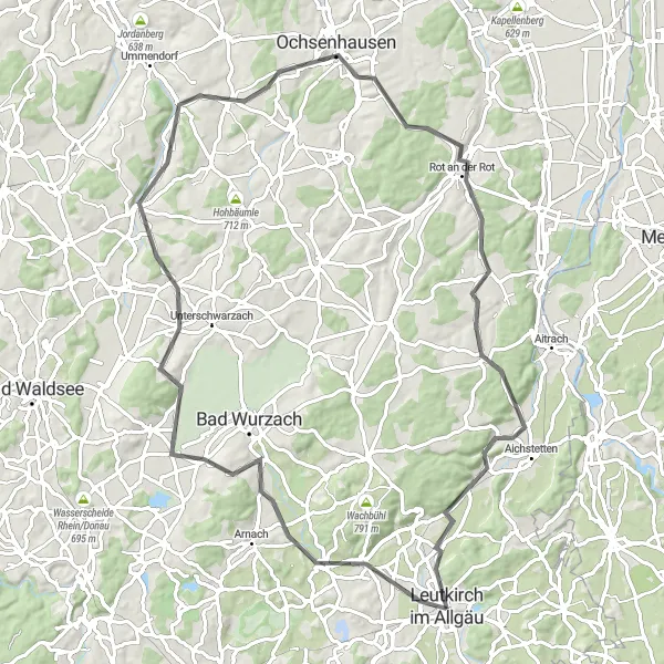 Map miniature of "Countryside and Culture" cycling inspiration in Tübingen, Germany. Generated by Tarmacs.app cycling route planner