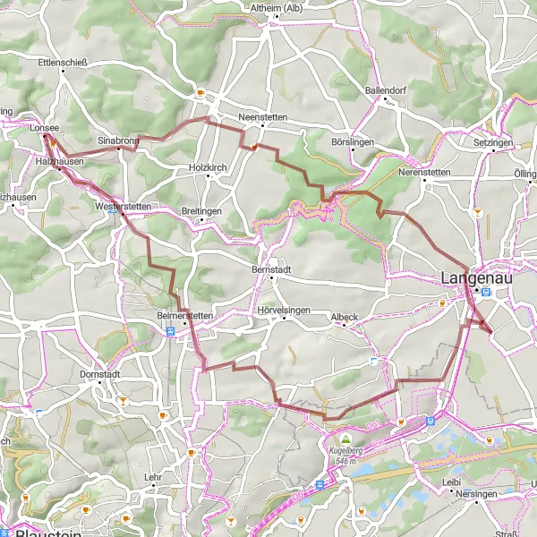 Karten-Miniaturansicht der Radinspiration "Kurze Gravel Tour durch Lonsee" in Tübingen, Germany. Erstellt vom Tarmacs.app-Routenplaner für Radtouren