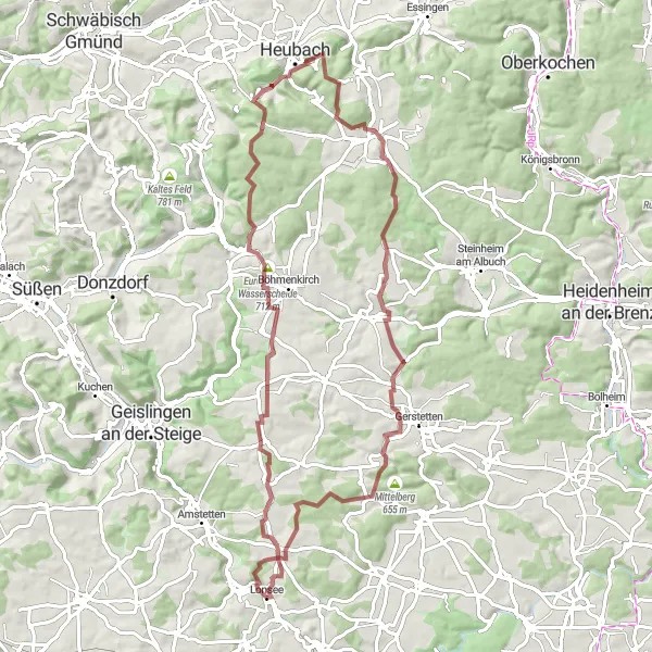 Map miniature of "Lonsee Gravel Adventure" cycling inspiration in Tübingen, Germany. Generated by Tarmacs.app cycling route planner
