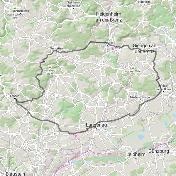 Karten-Miniaturansicht der Radinspiration "Road Trip entlang Lonsee und Umgebung" in Tübingen, Germany. Erstellt vom Tarmacs.app-Routenplaner für Radtouren