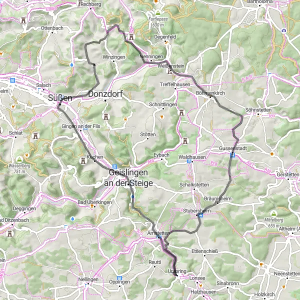 Karten-Miniaturansicht der Radinspiration "Rundweg von Lonsee nach Gussenstadt" in Tübingen, Germany. Erstellt vom Tarmacs.app-Routenplaner für Radtouren