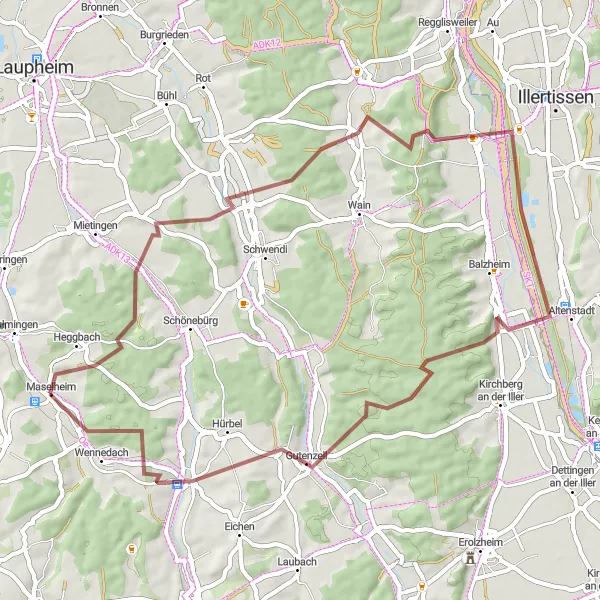 Map miniature of "Hidden Gems in the Countryside" cycling inspiration in Tübingen, Germany. Generated by Tarmacs.app cycling route planner