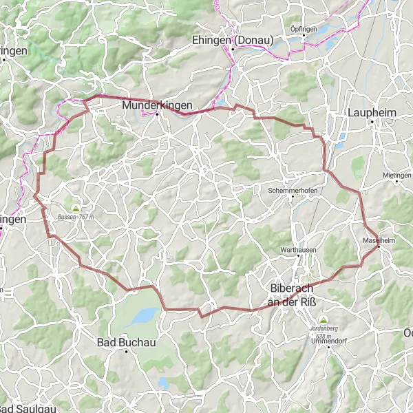 Map miniature of "Relaxing Gravel Tour" cycling inspiration in Tübingen, Germany. Generated by Tarmacs.app cycling route planner