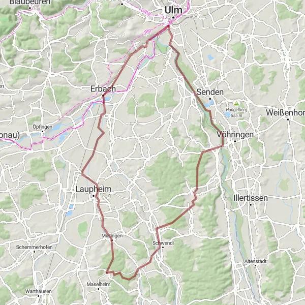 Map miniature of "Gravel Adventure to Heggbach" cycling inspiration in Tübingen, Germany. Generated by Tarmacs.app cycling route planner