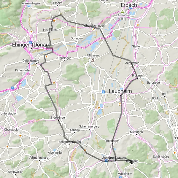Map miniature of "Schemmerhofen Loop" cycling inspiration in Tübingen, Germany. Generated by Tarmacs.app cycling route planner